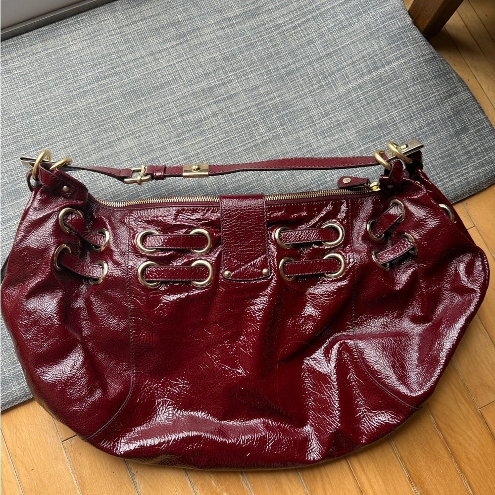 Jimmy Choo Burgundy Patent Leather Shoulder Bag - Picture 3 of 9